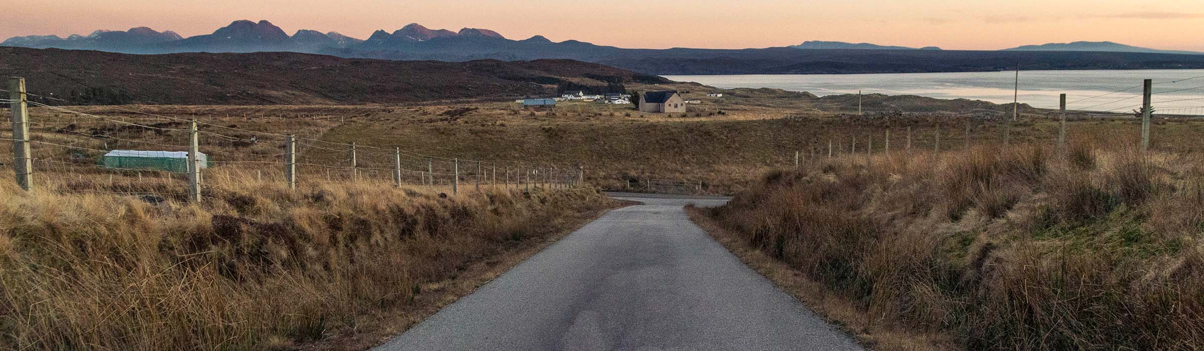 Clarsach cottage view towards Torridon mountain range and the Minch